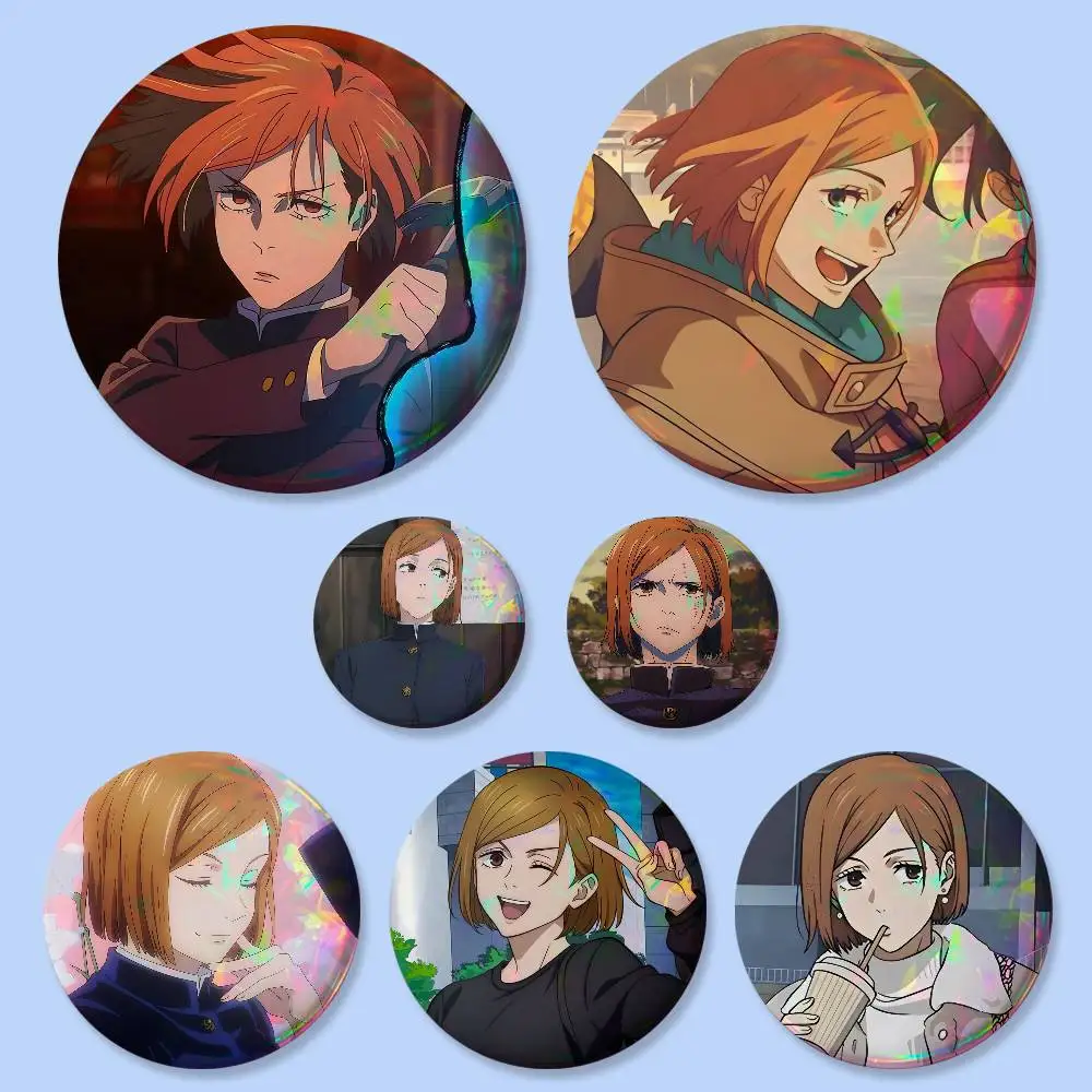 Anime Nobara Kugisaki Anstecknadeln Runde Kreative Broschen-Abzeichen Taschen-Deko-Accessoires für Fans, Sammler und Freunde als Geschenk