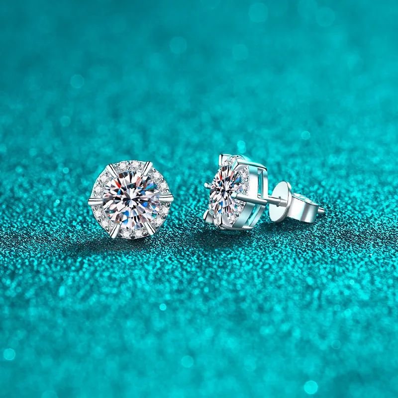 Elegant PT950 Platinum 2-carat Moissanite Hexagon Stud Earrings, Compass Inlaid Diamonds Trendy Earrings Versatile Daily Gift