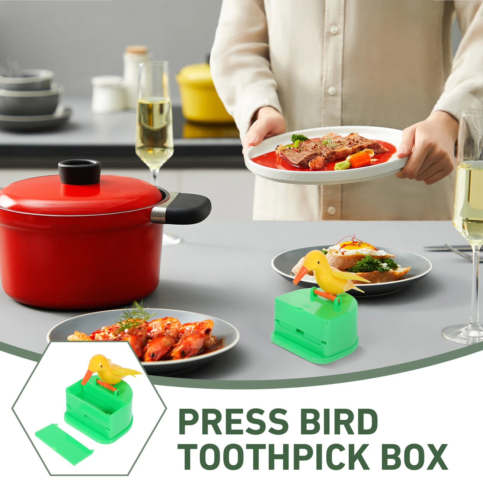 

Chic Stylish Bird Toothpick Dispenser Push Household Kitchen Table Decoration Toothpick Dispenser Toothpicks Container