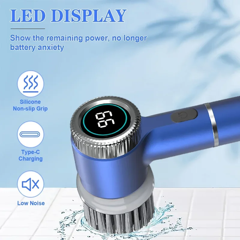 Wireless Electric Cleaning Brush With 5 Replaceable Brush Head Three-speed Adjustable Automatic Handheld Bathroom Kitchen Home