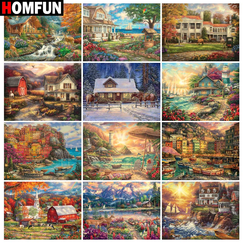 

HOMFUN DIY 5D Diamond Painting "Scenery Sunset Boat" Full Diamond Embroidery Sale Picture Of Rhinestones For Festival Gifts