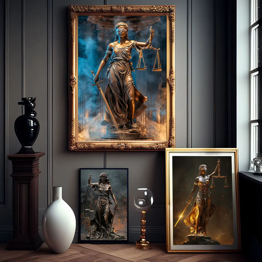 

Lady Justice Poster Judge Justitia Goddess Blindfolded Holding Sword Canvas Painting Print Law Court Lawyer Home Decor