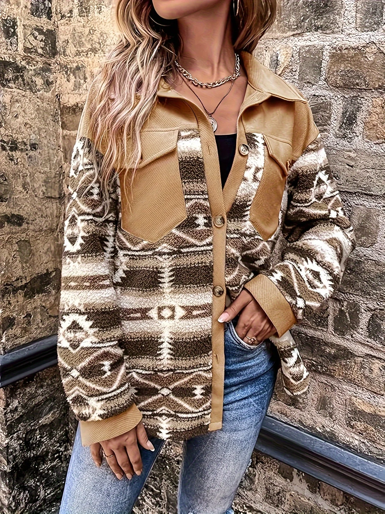 2024 European and American fashion autumn and winter standard code women\'s pocket suede temperament warm coat