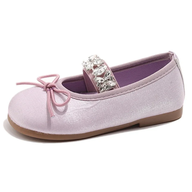 Children's Dance Shoes Spring New Fashion Rhinestone Bow Girl Princess Shoes Soft Sole Anti Slip Baby Kid's Casual Shoes