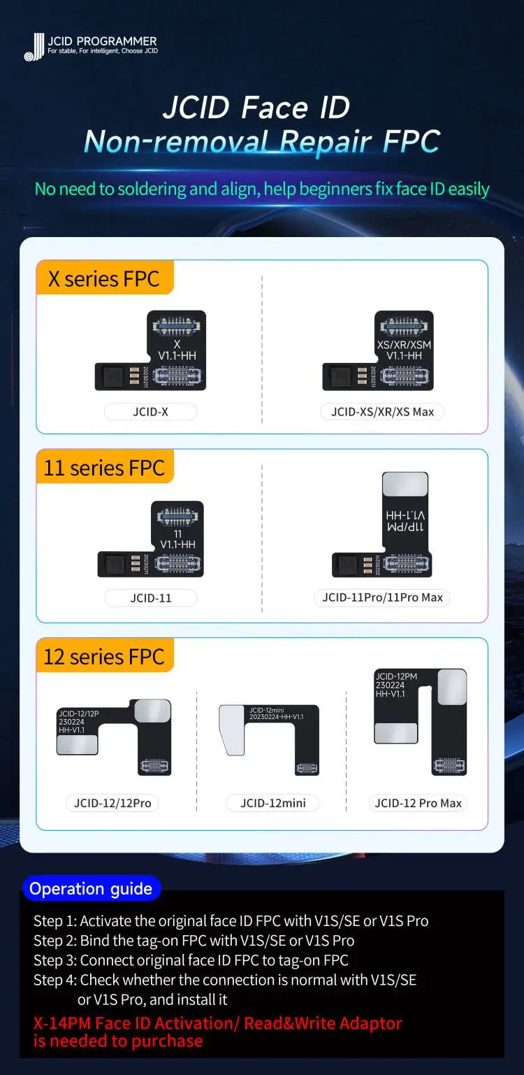 Jcidフェイスプロテクションケーブル,iPhone X-14PM用のフレックスケーブル,保護フェイスid,ジャンプ配線なし,ドットマトリックス,読み取り,書き込みテスト