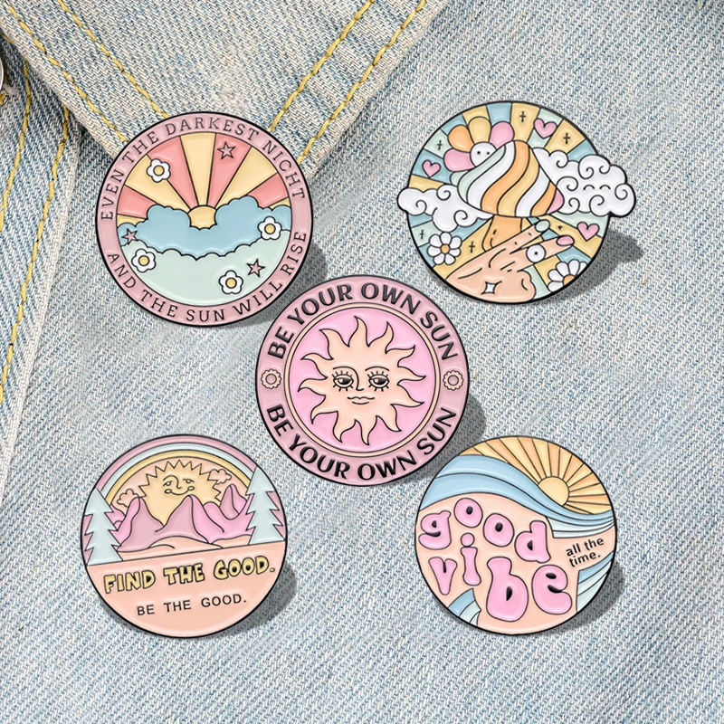 Be Your Own Sun Enamel Pins Custom Mushrooms Sun Rainbow Brooches Lapel Badges Cartoon Funny Jewelry Gift for Kids Friends