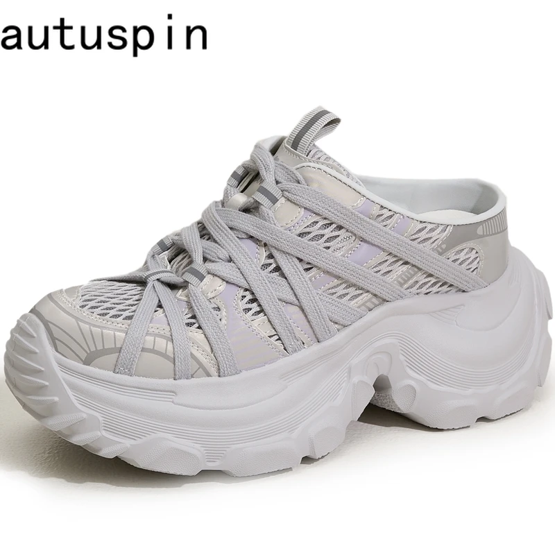 

AUTUSPIN Woman Summer 2025 Vulcanized Shoes for Women Fashion Thick Bottom Sneakers Outdoor Tide Ladies Slip on Slippers Sneaker