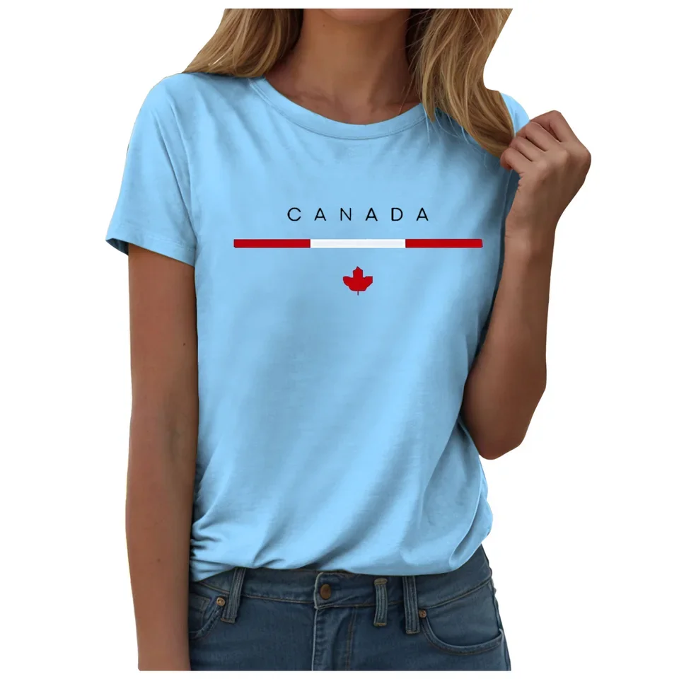 Canadian Flag T-Shirt For Women Maple Leaf Graphic Tees Summer O Neck Short Sleeve Tshirt Canada Day Ladies Tee Shirt Tops