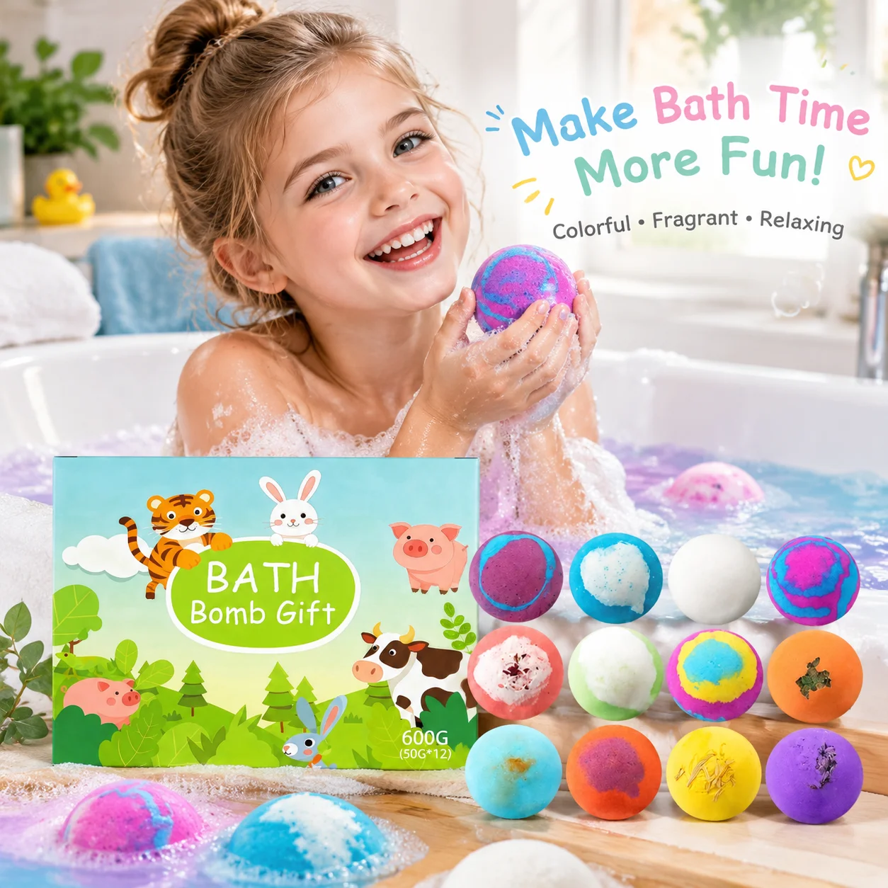Kids Bath Ball Gift Set Colorful Bath Salts Body Cleansing Gentle Skin Friendly Moisturizing Relaxing Children Bubble Bath Ball