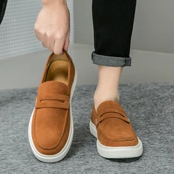 Fashion Trends Mens Black Loafers Shoes Suede Slip on Casual Dress Man’s Shoes Wedding Office White Soled Leather Shoes High-end