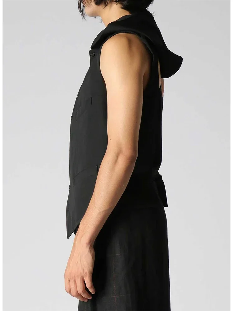 FANTASTION Gilet con cappuccio d'avanguardia con ritaglio posteriore scolpito, giacca slim vestibilità regolabile per gilet da abito da indossare ogni giorno conciata