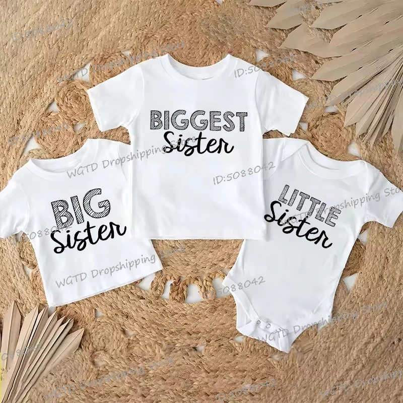 Biggest Sister Big Sister Print Family Matching Clothes Girls T-shirt Little Sister Baby Bodysuit Fashion Short Sleeve Outfit