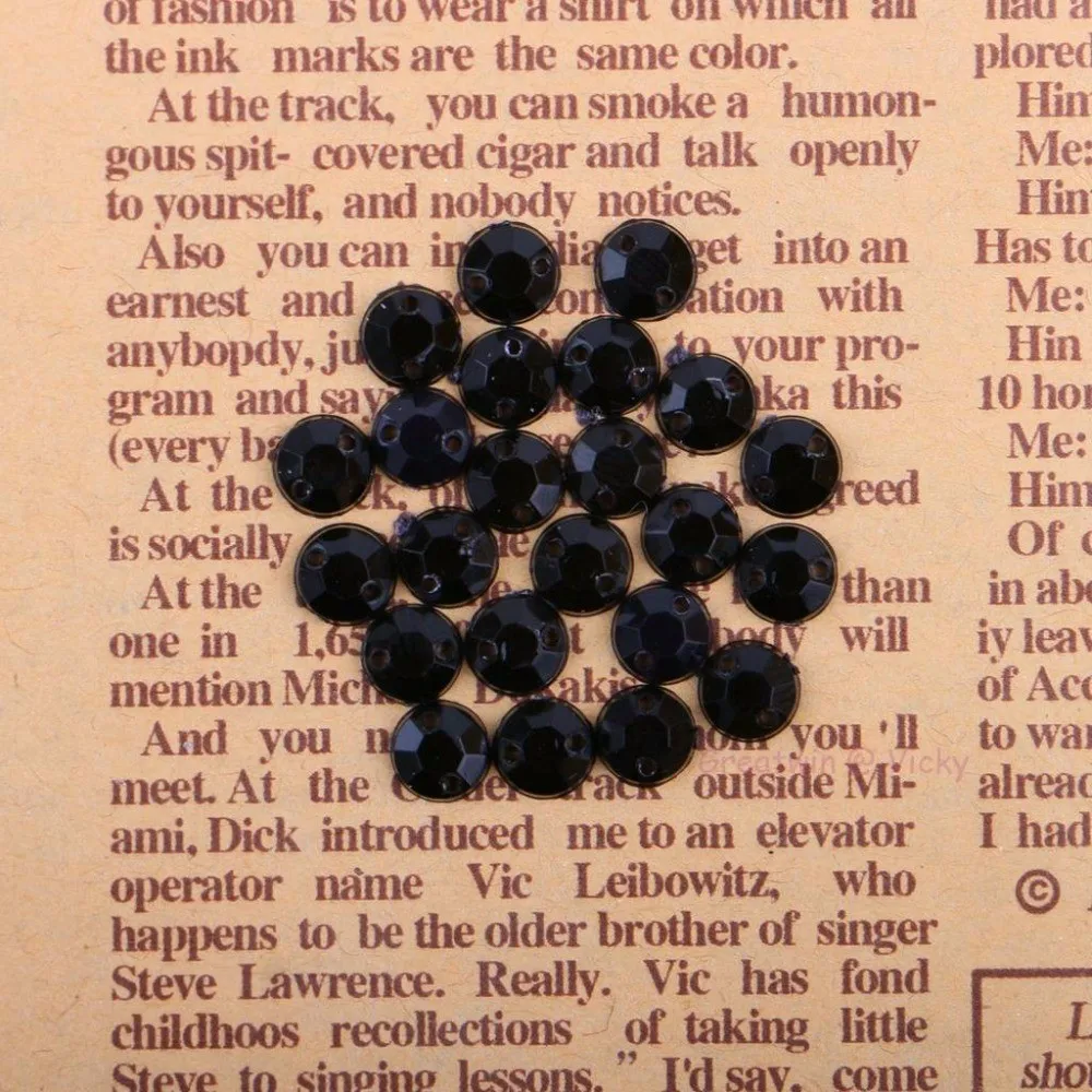 4mm / 5mm / 6mm runde schwarze Acryl-Strasssteine mit flacher Rückseite zum Aufnähen, 2-Loch-Kristallperlen zum Aufnähen, 200 Stück/Packung – Detail 2