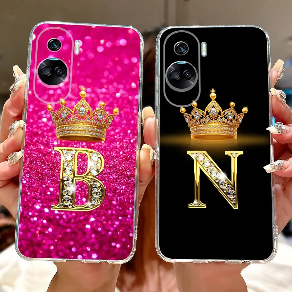 For Honor 90 Lite Case Fashion A Z Letters Crown Transparent Silicone Funda Cover For Honor90 Lite CRT-NX1 Protective Phone Case