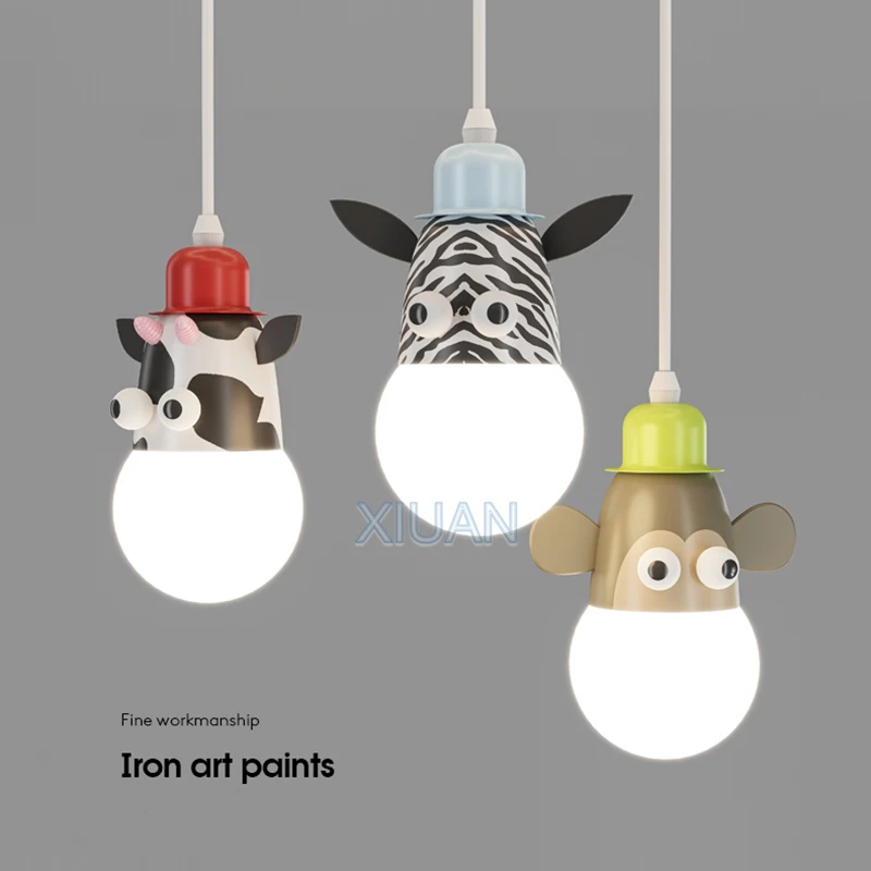 Cartoon Animal Chandelier Light for Kids Bedroom Study Lighting Zebra Monkey Pendant Hanging Lamp LED E27 Cloud Night Lights