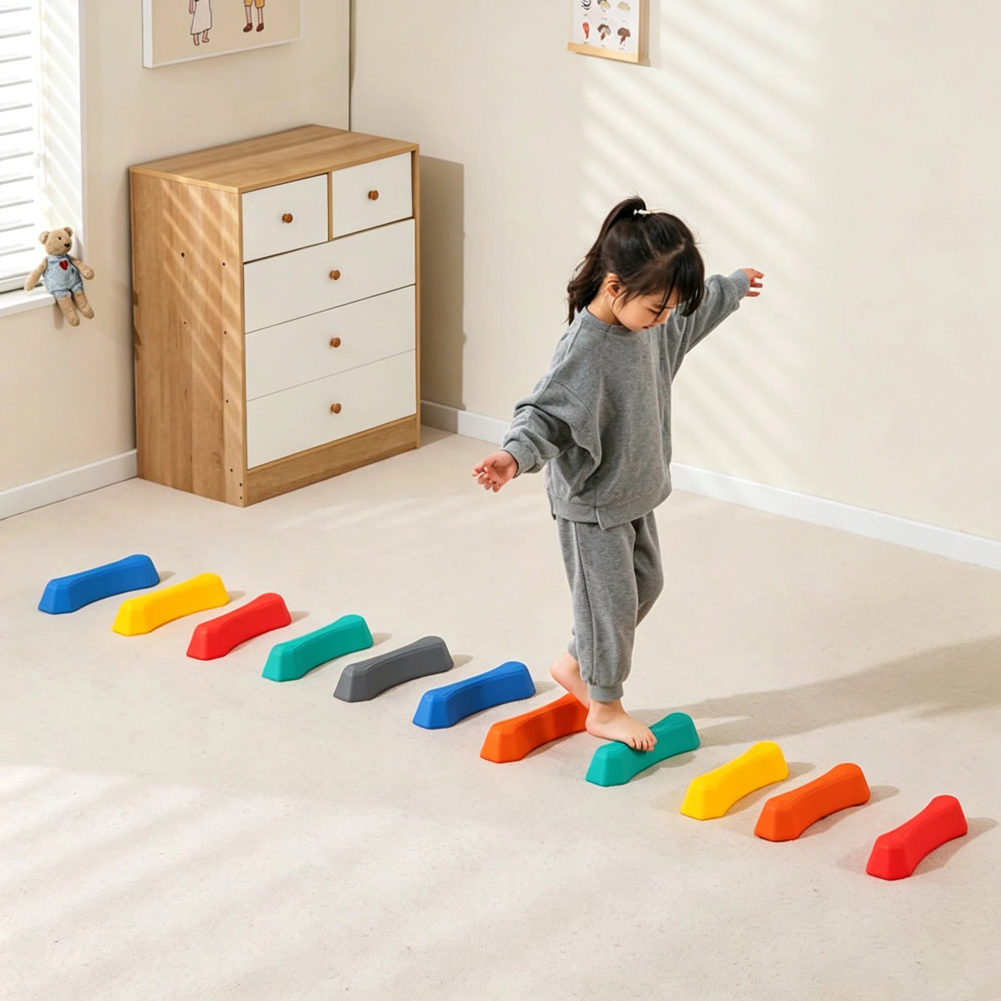 子供用カーブ型バランスステップストーン、滑り止め付き感覚バランスストーン、屋内外障害物コースバランストレーニング