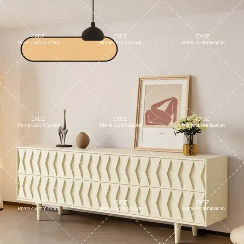 Italian Minimalist Piano Paint Solid Wood TV Cabinet Cream Style Living Room Audio Visual Cabinet Small Apartment Floor