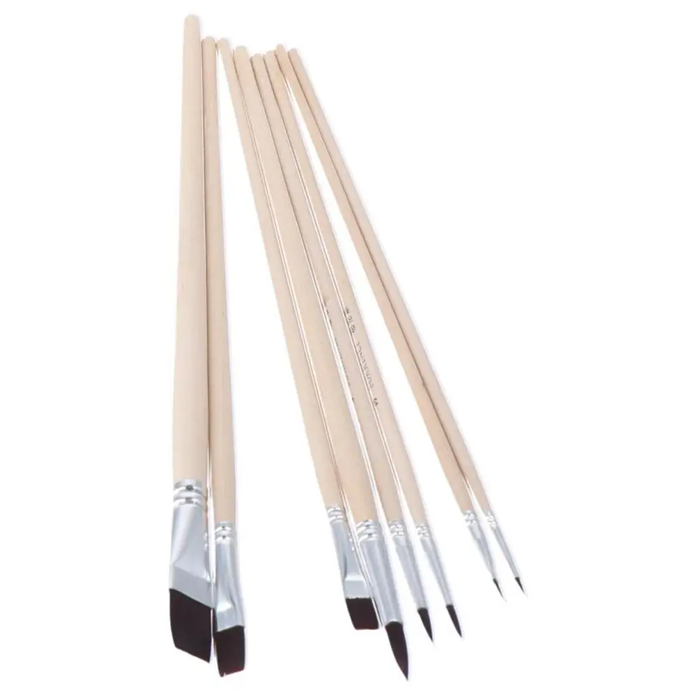 

8Pcs Wooden Paint Brushes Set Composed of Natural Wood Color, Silver, and Black 20*7*1.27cm Art Painting Brush Set for Acrylic