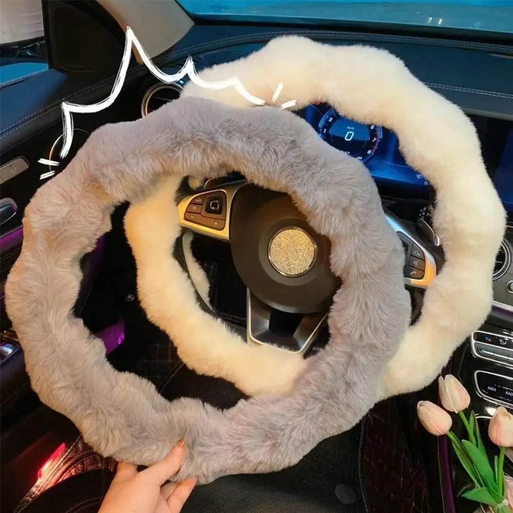 Soft Fluffy Car Steering Wheel Cover Plush Winter Warm Steering Qheel Grip Cover Non-Slip Steering Wheel Protector Car Steering - Image 6