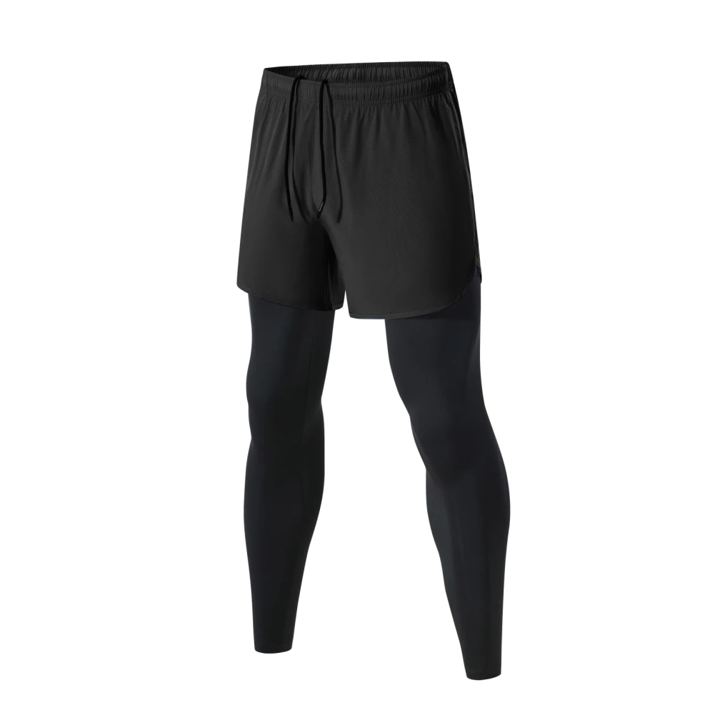 

Men's Basketball Running Shorts Breathable Tights Pants 4-way Stretch Outside Shorts Fake Two pieces Trousers