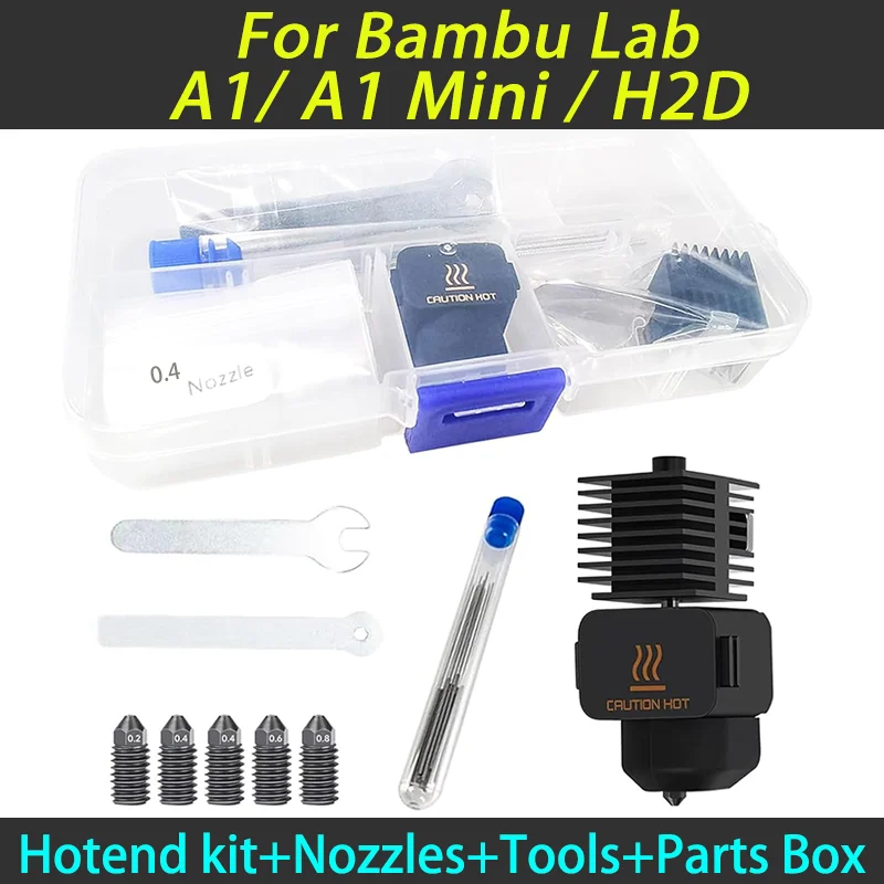 【セール中】Bambu Lab A1/A1 Mini/H2D ホットエンドキット用、硬化鋼ノズル5個、クリーニングツール、A1/H2D 3Dプリンター部品用ボックス付き