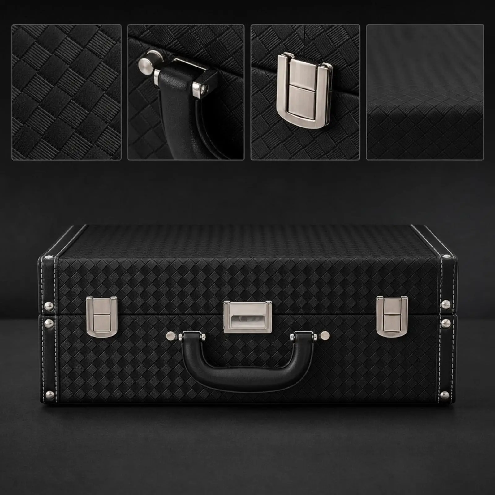 Diamond-Patterned Storage Case with Metal Fasteners Structured Flocked Storage Box with Reinforced Corners Decorative