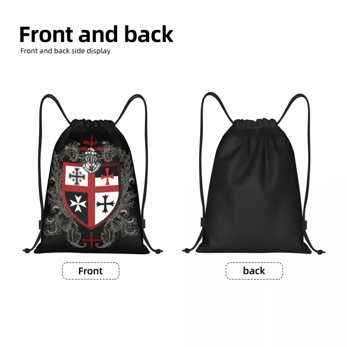 Knights Templar Cross Shield Symbol Drawstring Backpack Gym Sackpack Portable Medieval Emblem Secret Order Shopping Bag Sack