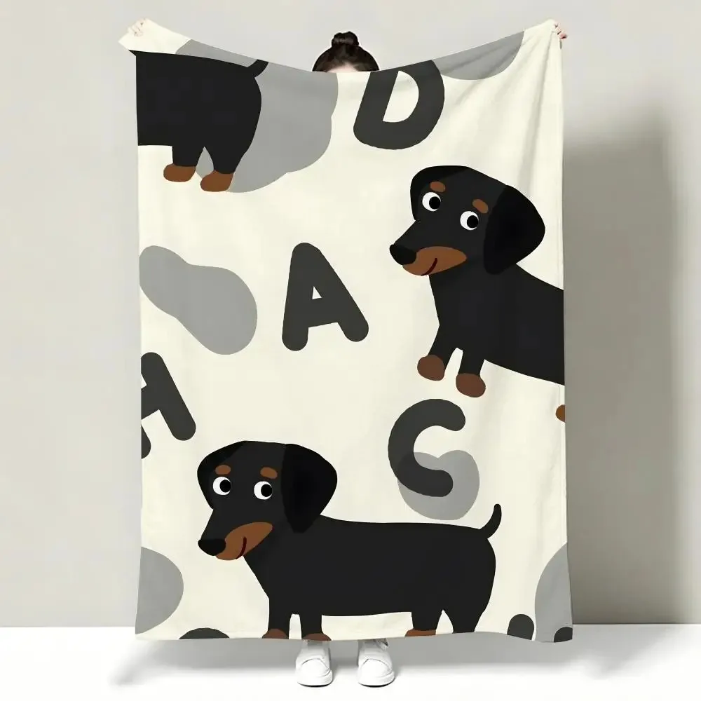 Dachshund Wiener Dog Throw Blanket Cartoon Puppy Letter Pattern Couch Sofa Soft Bedding Quilt Pet Lover Bedroom Home Decor