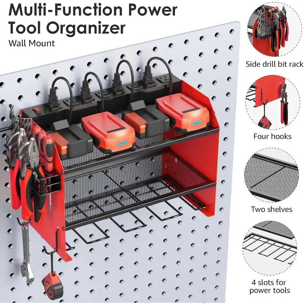 

z For CCCEI Modular Power Tool Organizer Wall Mount with Charging Station. Garage 4 Drill Storage Shelf with Hooks, Screwdriver