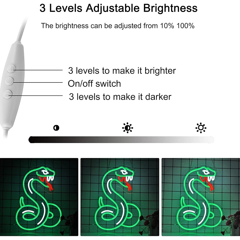 Snake Python LED Neon Sign for Wall Decor USB Power Dimmable Switch LED Neon Bedroom Beer Bar Hotel Party Club Office Light