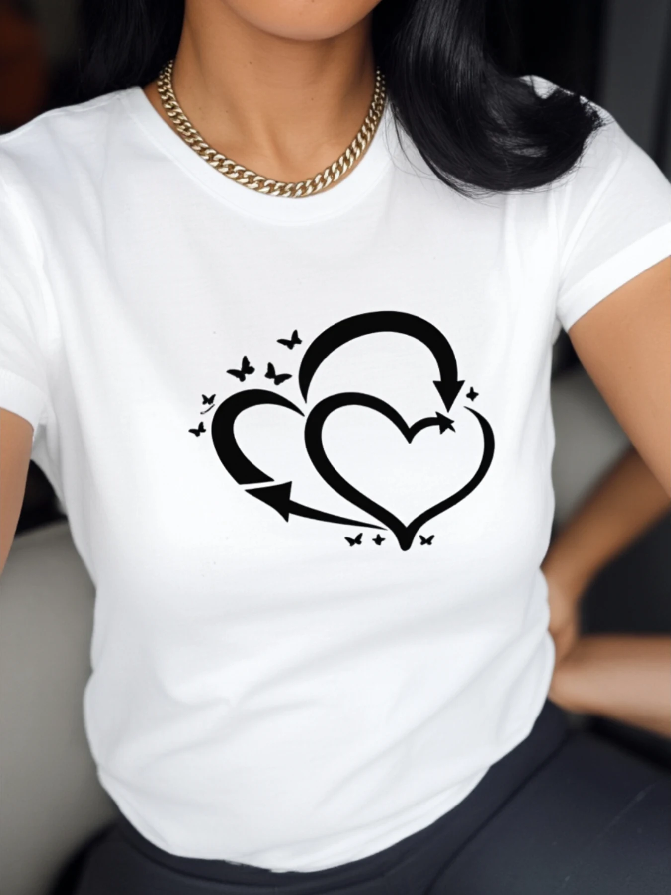 2026 New Year Heart Arrow Design T-Shirt Casual Wear Quick Dry Summer Leisure Fashion Trendy Graphic Top Aesthetic Clothes