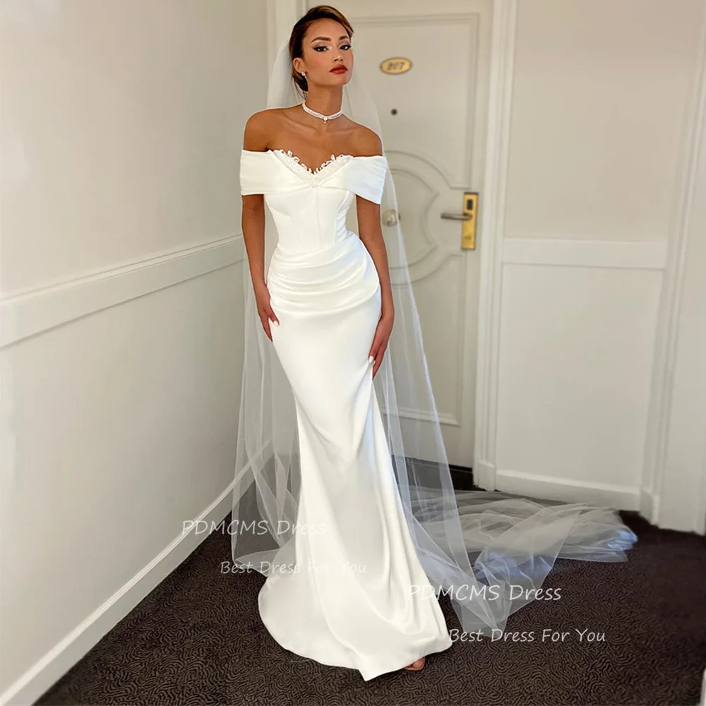 

Sexy Off the Shoulder Mermaid Wedding Dresses White Bridal Gowns Shiny Sequined Robe de mariage Sparkly Shiny V Neck Bride Dress