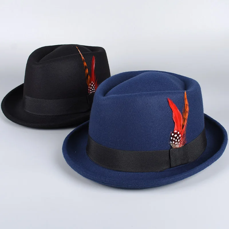 Classic Fedora Men Women 2026 Causal Black Pork Pie Hat Feather Vintage Gentleman Trilby Jazz Cap Church Party Women\'s Felt Hats