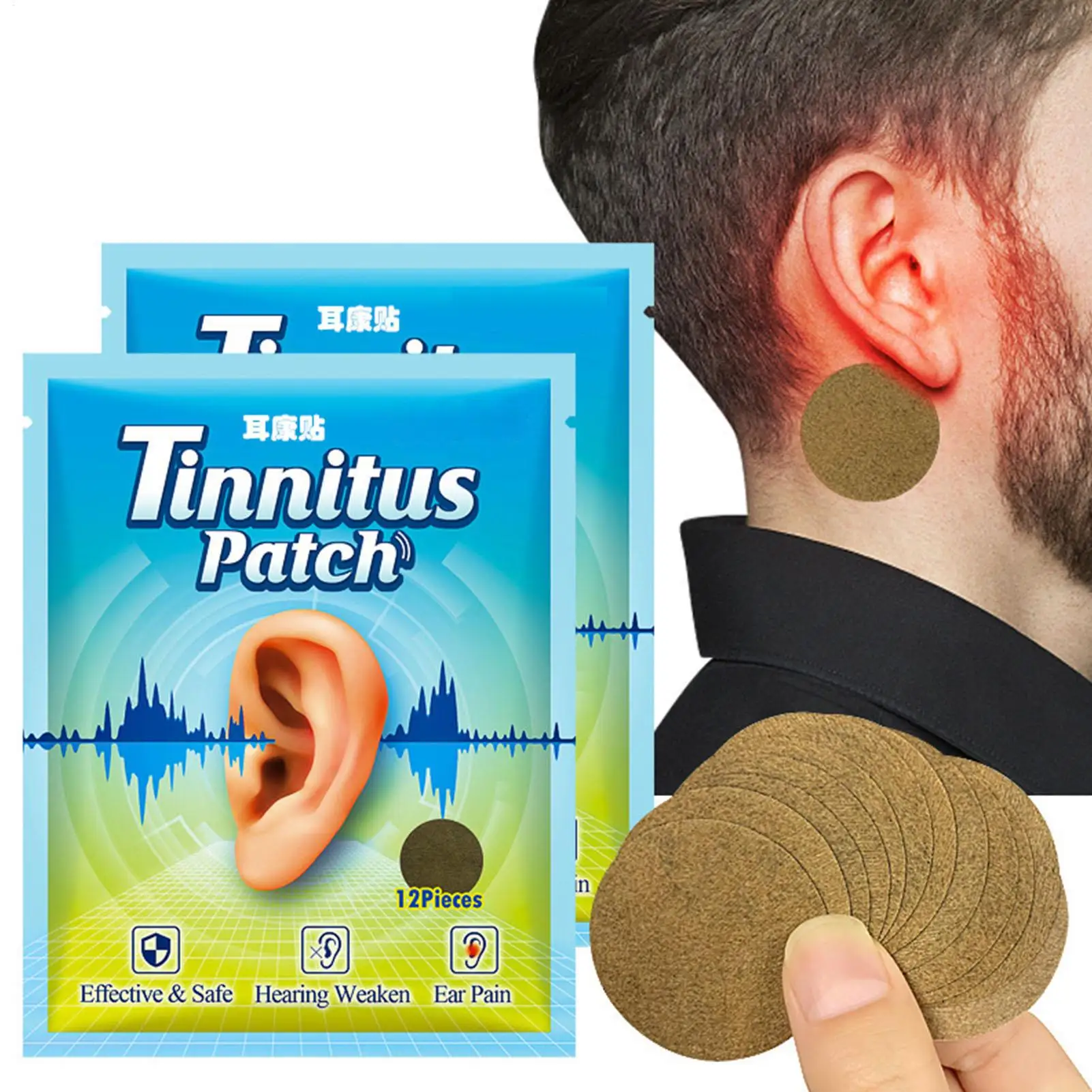 12PCS Portable Ear Care Patch Natural Herbs Skin-friendly Lightweight Breathable Self-adhesive Improve Hearing Loss Tinnitus