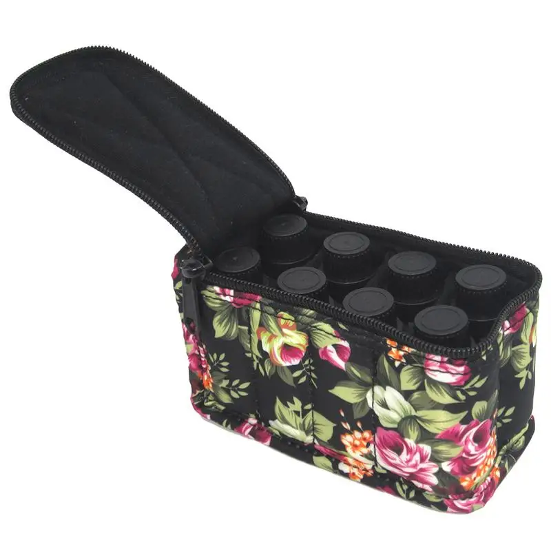 8 Grid Aroma Essential Oil Storage Case Travel Portable Carrying Holder Bag Floral Style Essential Oil Bottle Storage Bags