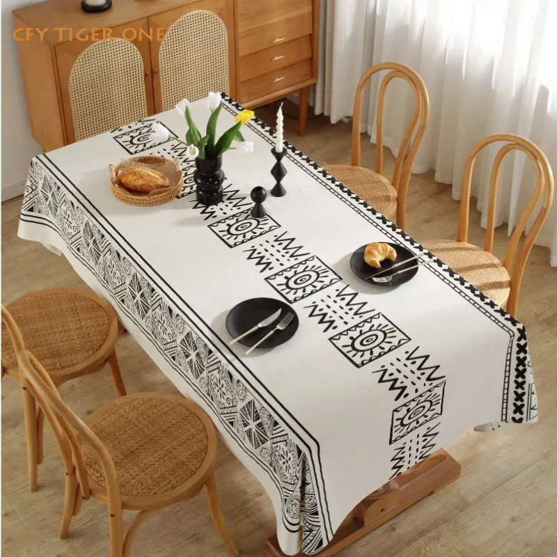 

Cotton Linen Moroccan Geometry Tassel Tablecloth Table Decorate Rectangular Tablecloth with Tassel Dining Table Cover Tea Cloth