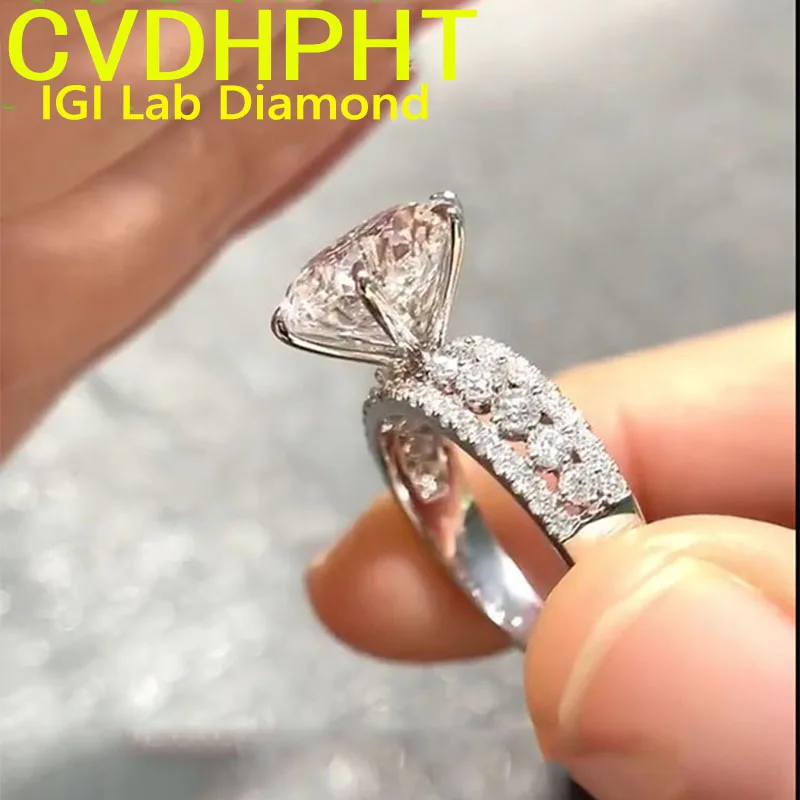 Soild Au585 14K White Gold Ring Luxury IGI Lab Growing Diamond Ring Round D Color 1 2 3Ct wedding ring Factory sell ﻿