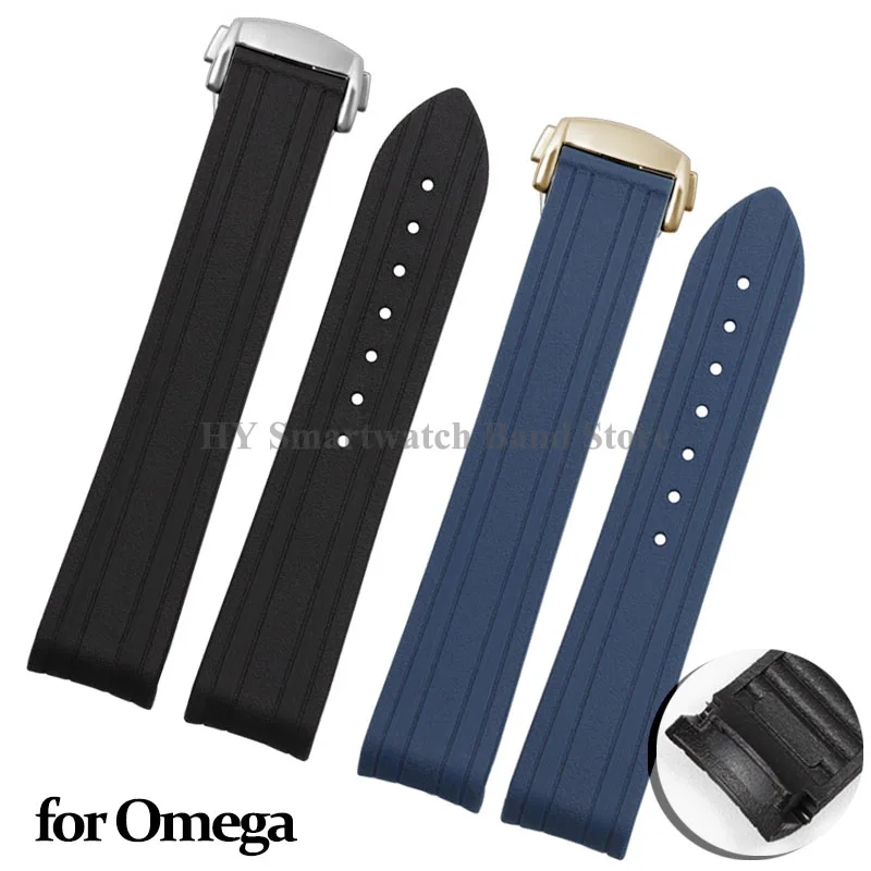 20mm Silicone Watch Strap for Omega Seamaster 300 for Supermaster 007 Waterproof Rubber Wrist Band Solid Folding Clasp Bracelet