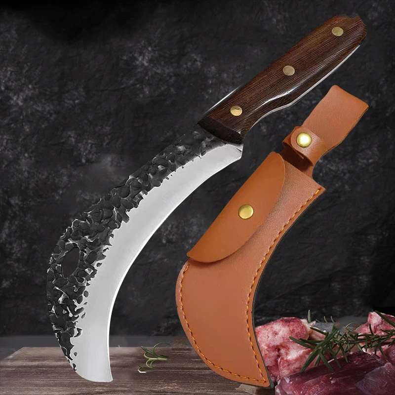 With Sheath Butcher Knife Wood Handle Handle Forged Sharp Fruit Knives Chef Cut Banana Pineapple Barbecue Kitchen Knives Cleaver