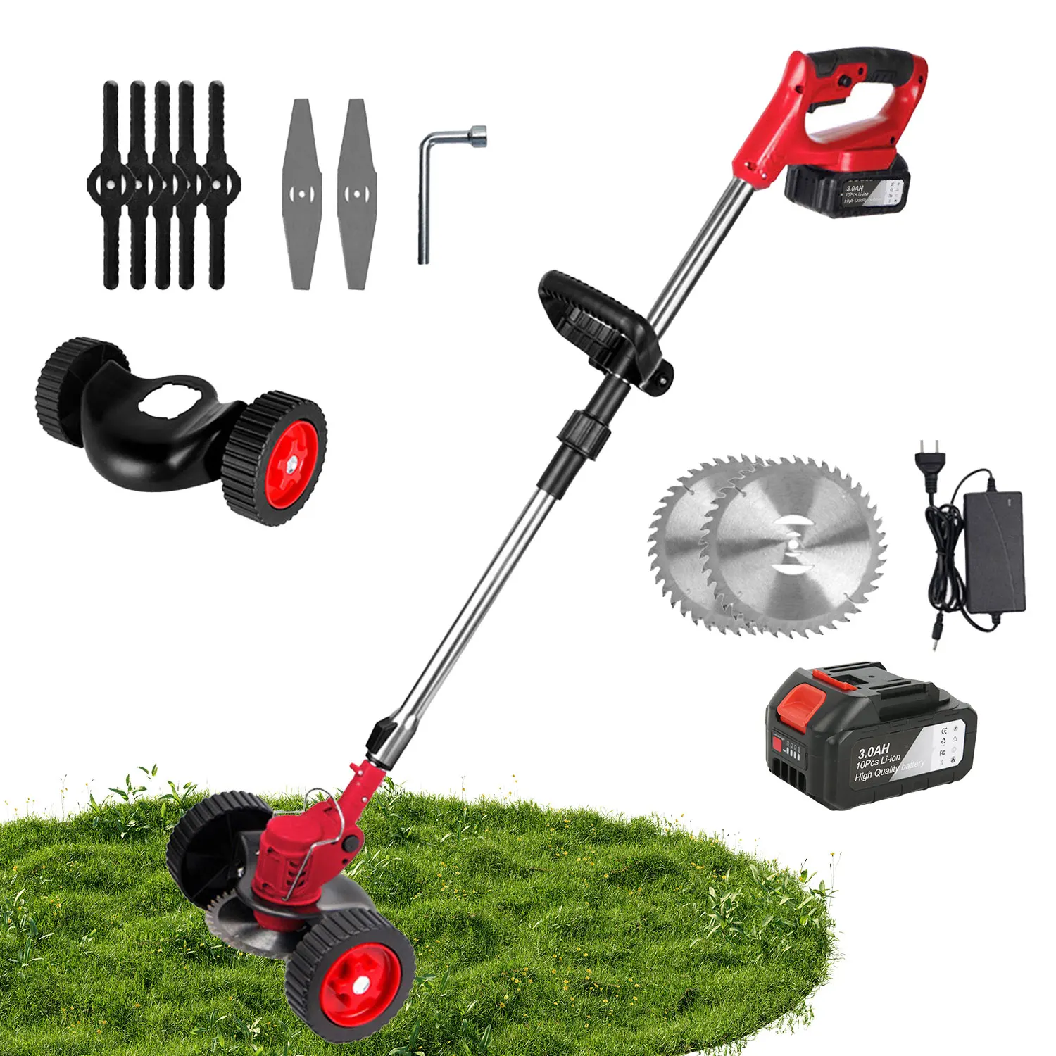 Tondeuse à gazon électrique sans fil, débroussailleuse électrique pliable portative, outils de coupe et d'élagage de jardin légers et réglables