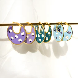 LUXUKISSKIDS Unique Trendy Woman's Hoops Earrings Blue Acrylic Green Purple Earrings Hyperbole Jewelry Floral Circles Earrings