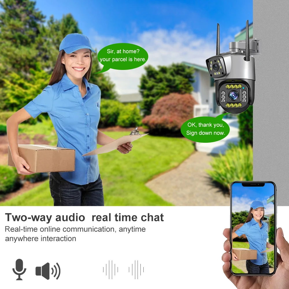 Dual Lens Security Camera V380 Pro Smart Home 4MP Auto Tracking Waterproof Outdoor Wireless WIFI IP Camera