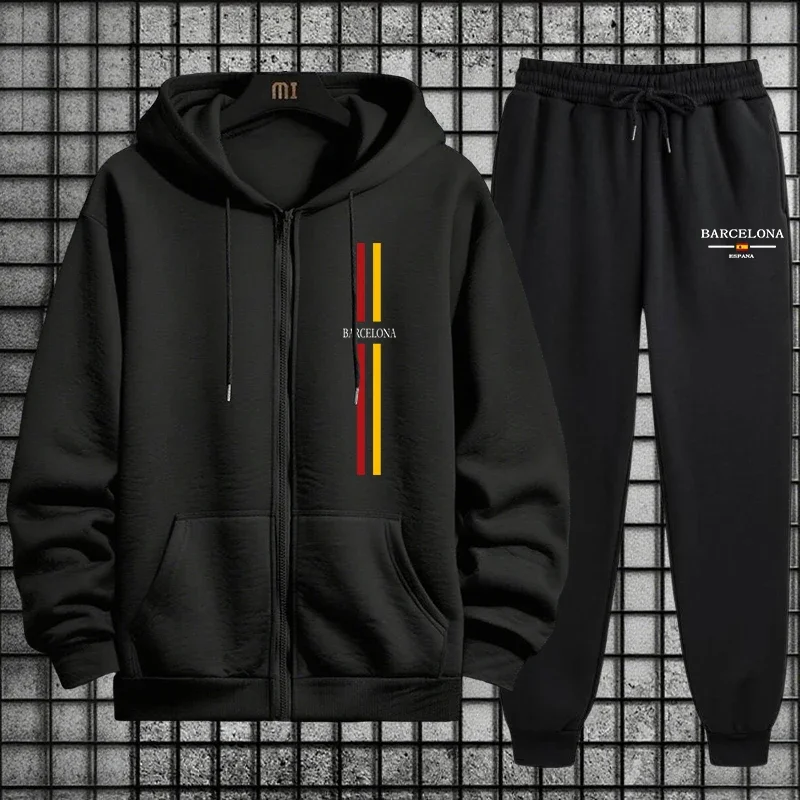 

Autumn Winter Mens Tracksuit Print Hooded Sweatshirts Sports Jogging Zipper Jacket Coat Clothing Casual Single Piece Tops Pants