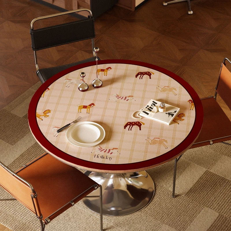 Light Luxury Waterproof Dust-proof Round Placemat Leather Kitchen Countertop Protector Heat-resistant Placemat Dish Drying