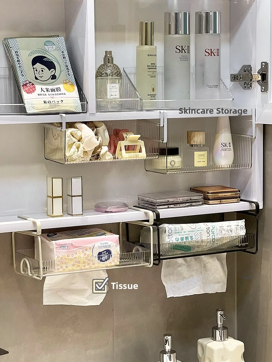 

Подвесной ящик для хранения в шкафу «бато», аксессуары для волос, многослойный органайзер, туалетная бумага, косметическое хранилище, эльф под зеркалом