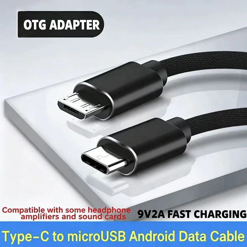 USB Type C to Micro USB OTG Cable 9V2A Fast Charge 480Mbps Data Transfer Cord for Mic Headphone Amplifier Android Phone Laptop
