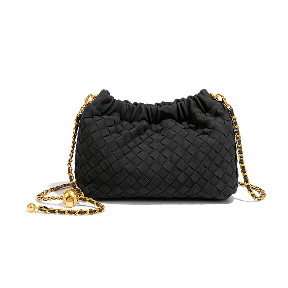 

2025 new woven women's bag pleated cloud bag gold ball small fragrant wind chain shoulder crossbody bag texture dumpling bag