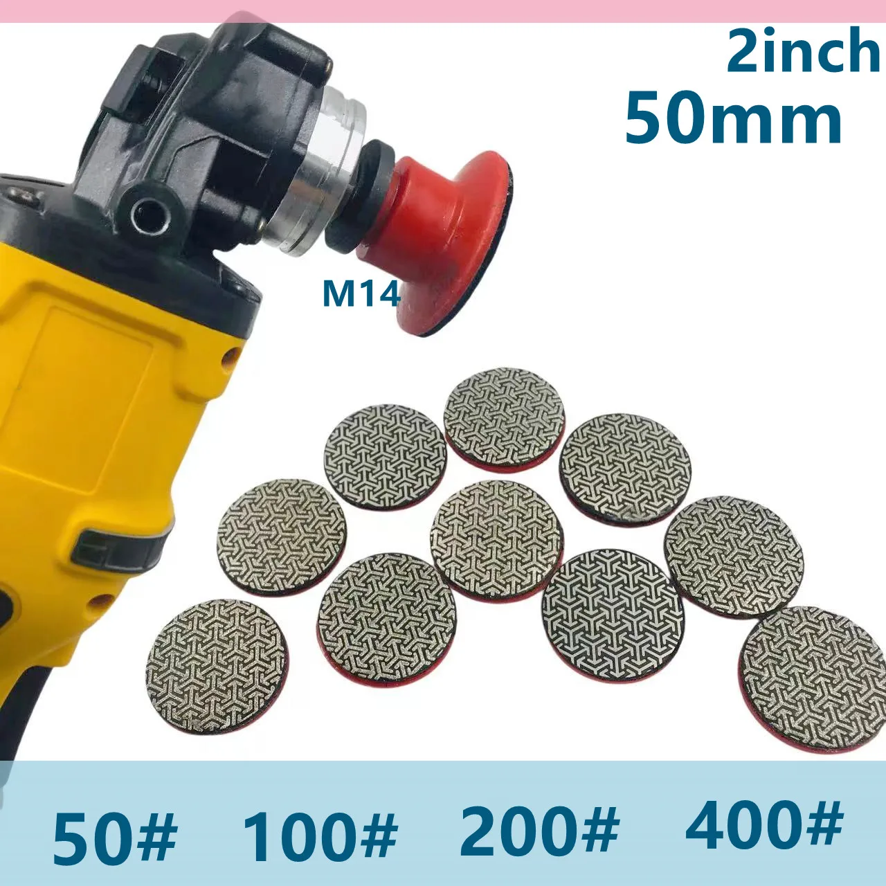 

2Inch 50mm M14 Electroplated Polishing Pads Tile Glass Concrete Stone Sanding Pads Grinding Disc 50Grit 100Grit 200Grit 400Grit