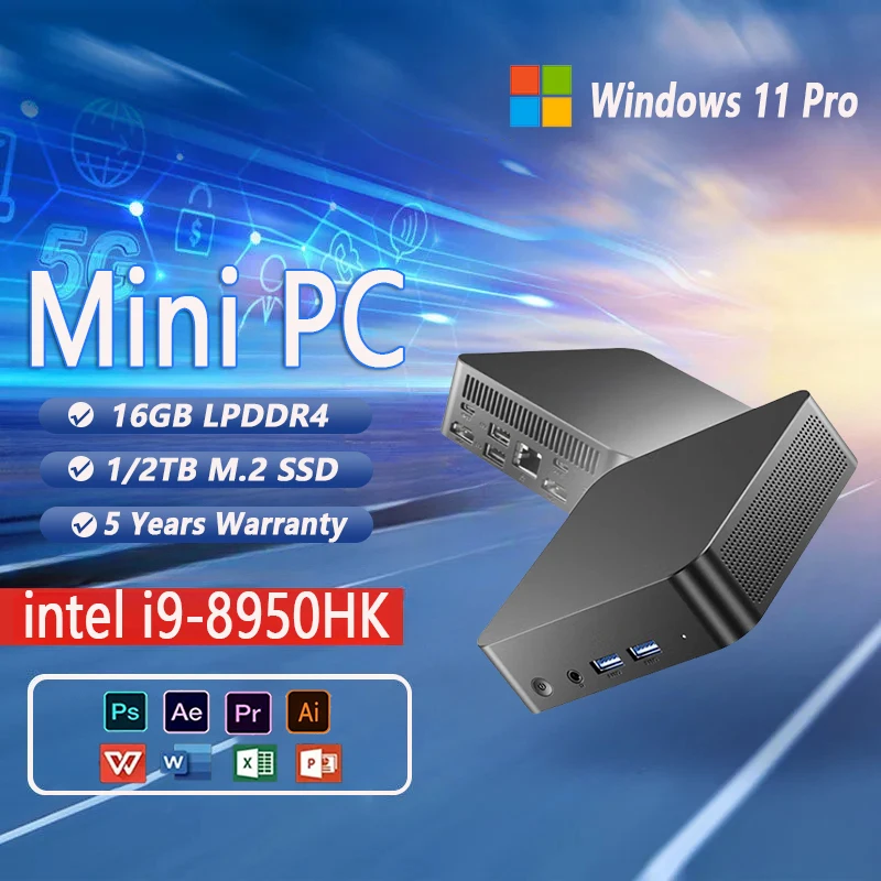 Mini PC NUEVO con Windows 11 Pro, Intel i9-8950HK/Intel i3-6100U, 16GB de RAM, 1/2TB SSD, WiFi6, BT5.2, Computadora de Escritorio