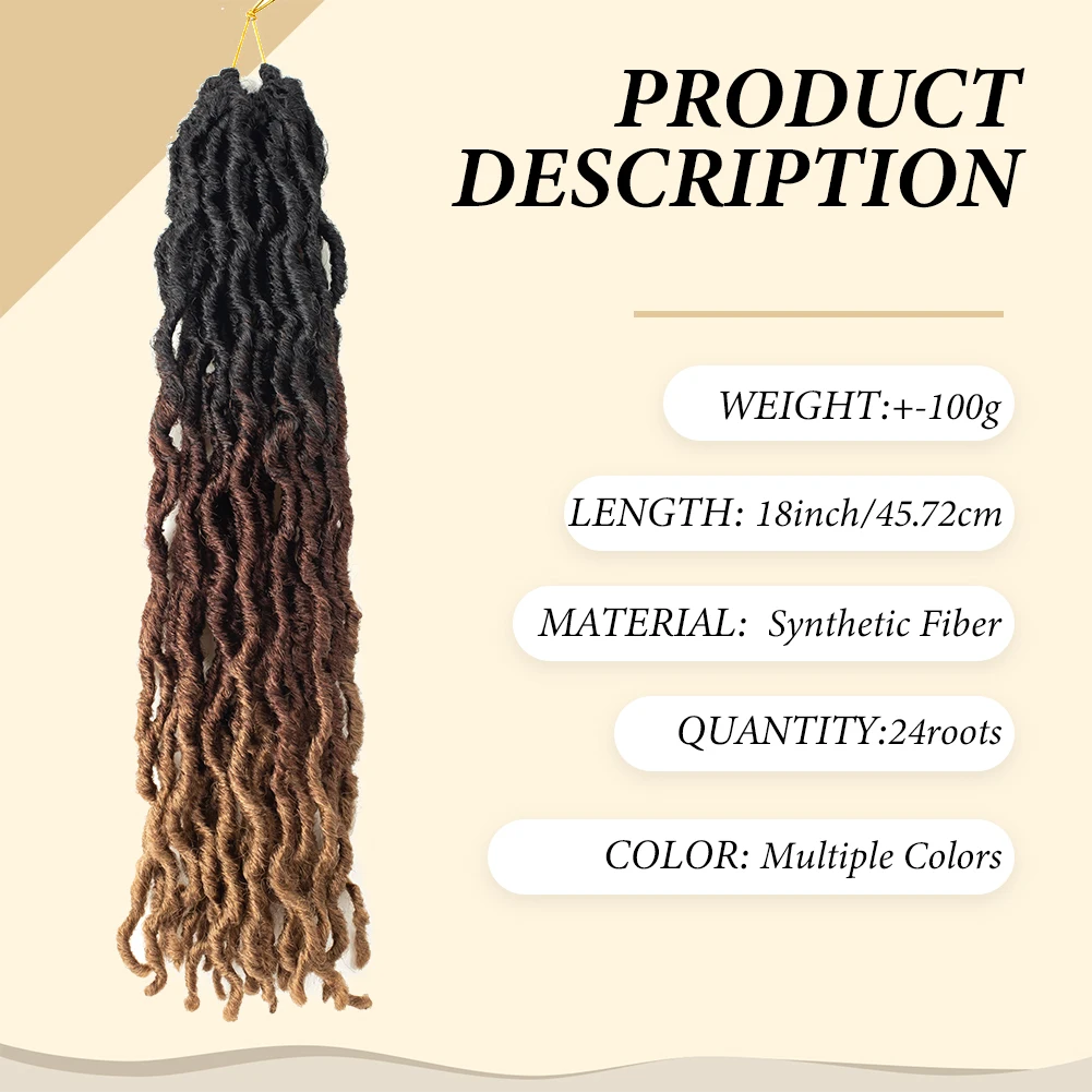 Deusa Faux Locs Crochet extensões de cabelo, Ondulado Gypsy Locs, Ombre Soft Locs, Raízes africanas, Trança sintética